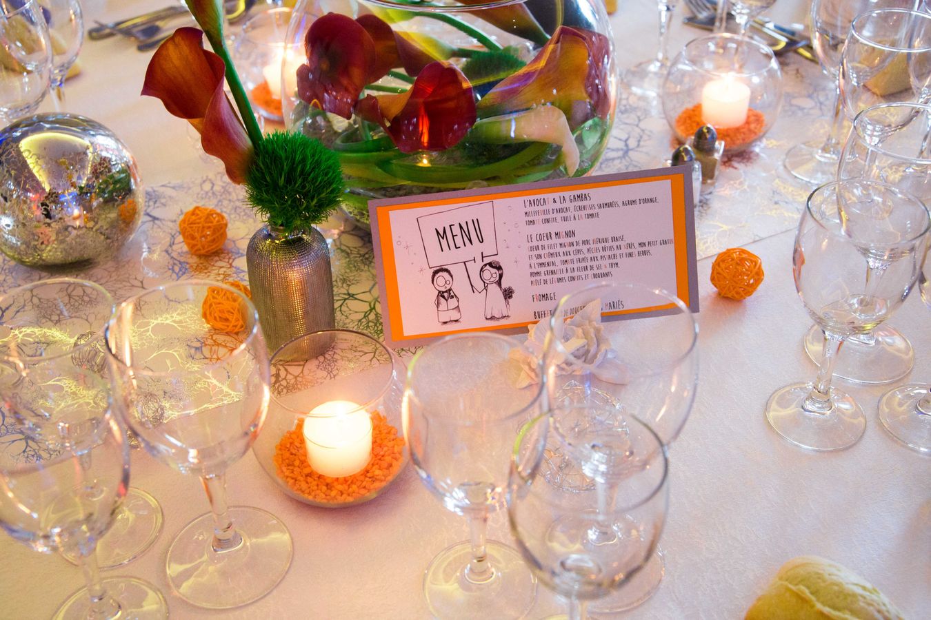 decoration mariage orange et argent